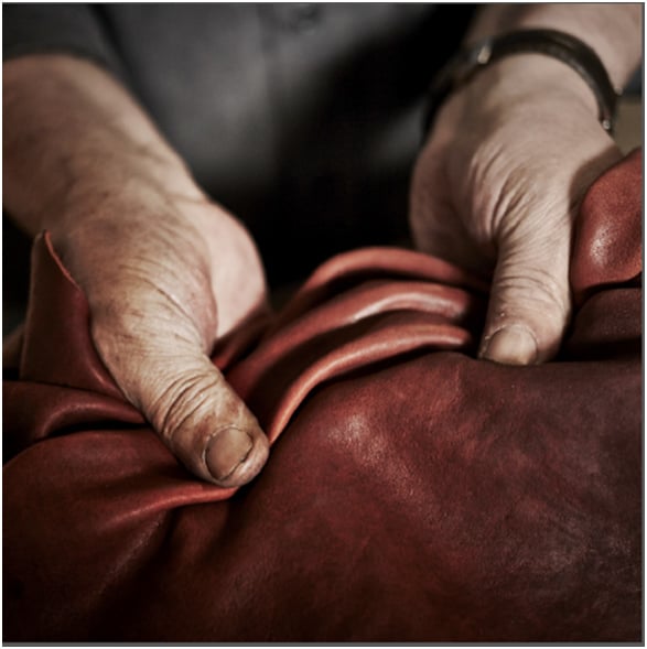 Premium vegetable-tanned Italian leather showing natural grain texture