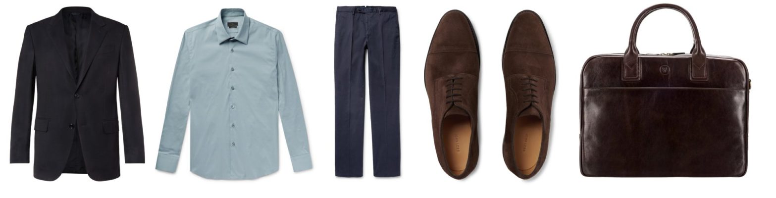 Calvino leather briefcase styled with blazer and formal business outfit