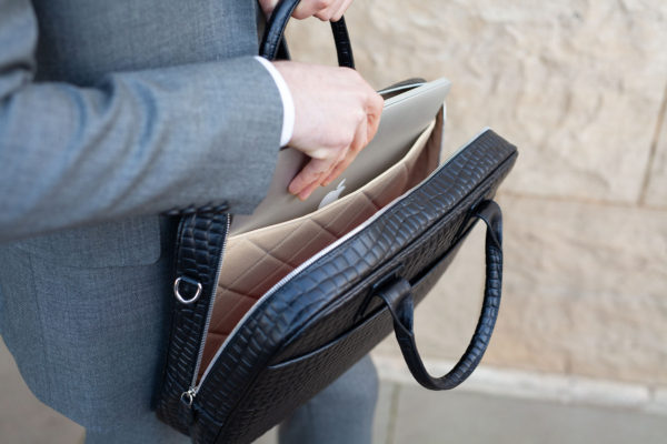 business briefcase design guide featuring padded laptop compartment and organiser