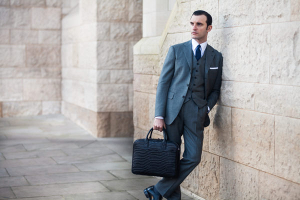 leather briefcase features explained Calvino croco business bag in black