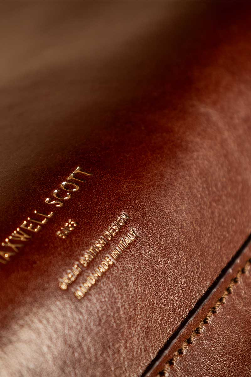 Italian leather satchel embossed logo