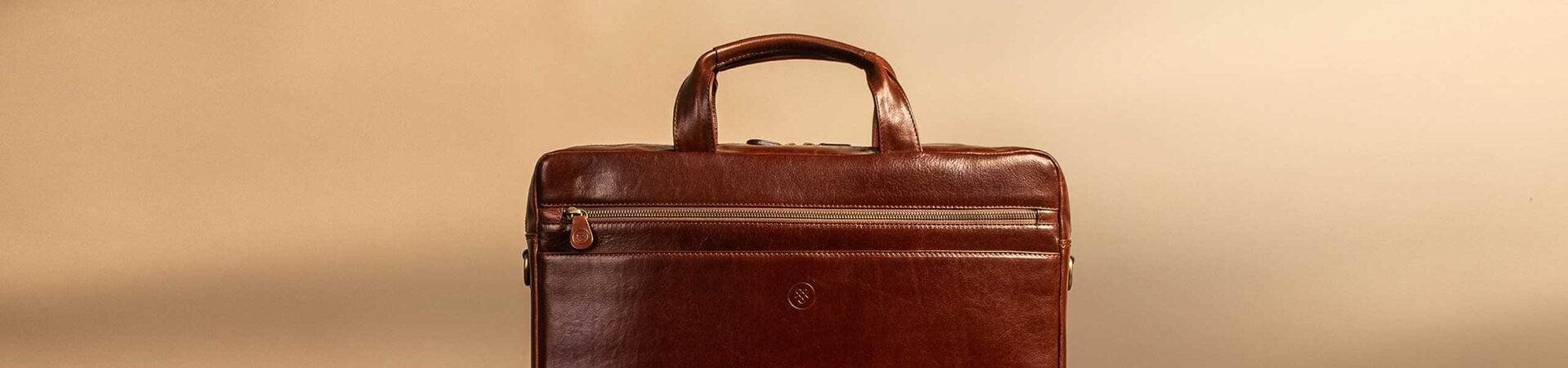 luxury leather laptop briefcase front view