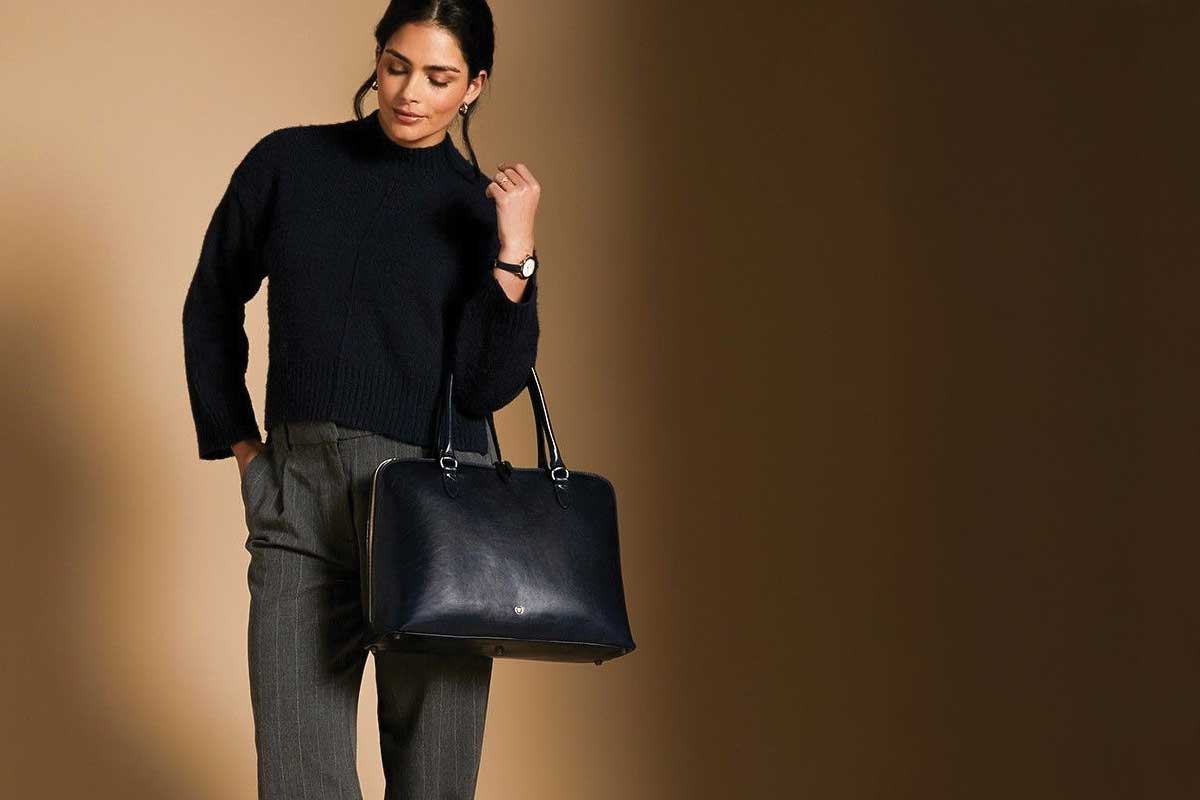 navy leather laptop bags explained Fiorella laptop bag