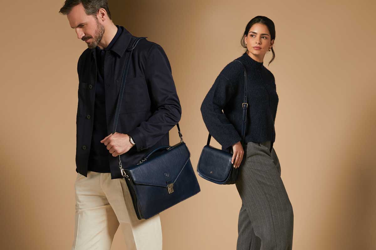 navy leather bag collection full-grain leather designs