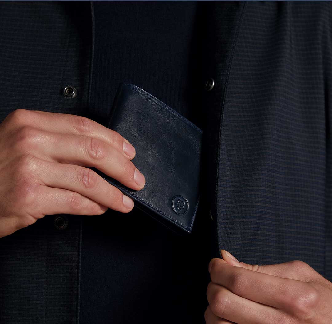 navy leather accessories collection Vittore wallet