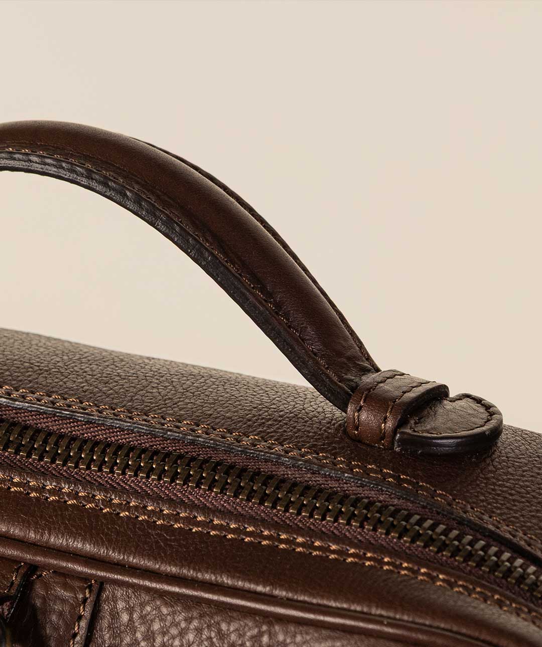 handle for high-end mens backpack in leather