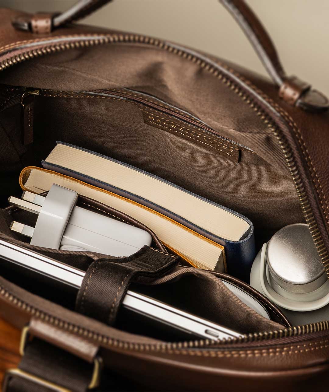 internal pockets in luxury leather backpack for men