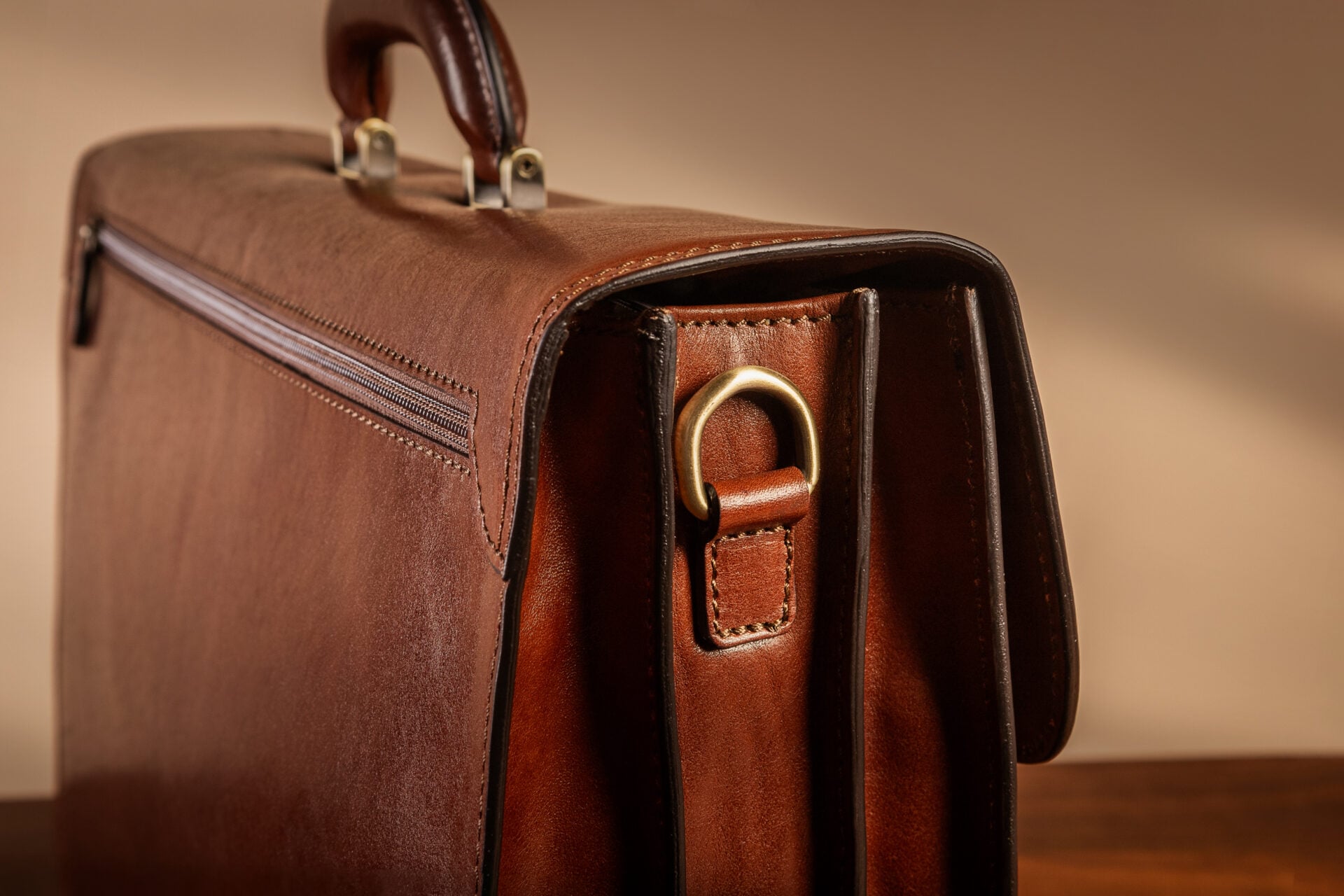 Full-grain leather surface showing vegetable-tanned leather texture