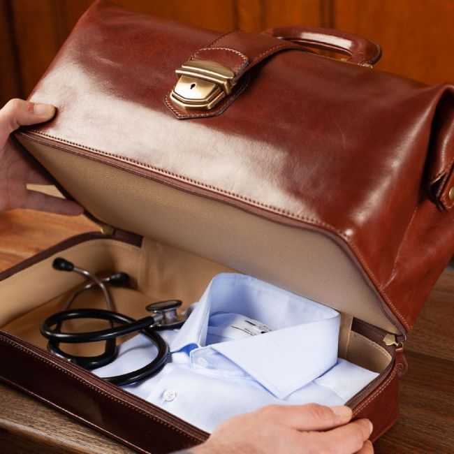 バッグ 80s ACE Genuine Leather Doctor Bag Donnini Large Men's Italian Leather Medical Bag - Maxwell-Scott