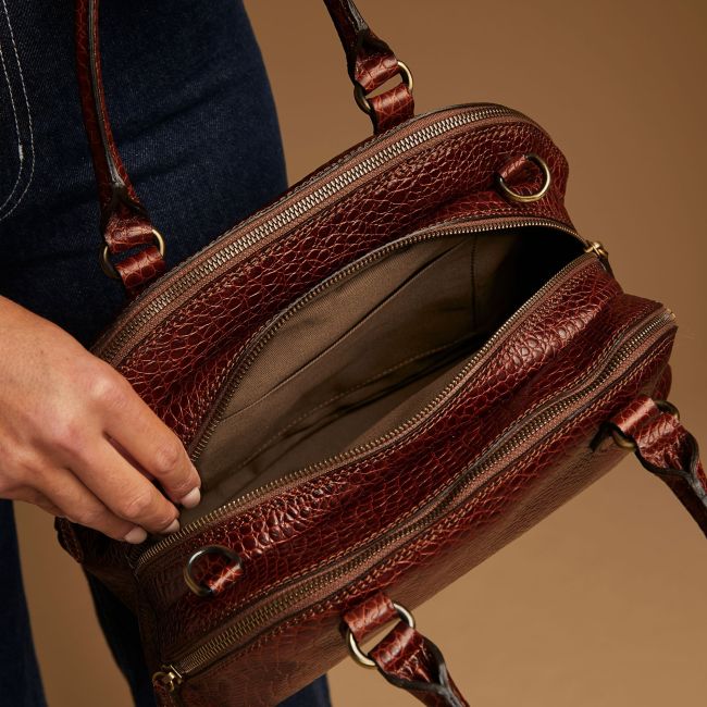 LilianaS Croc-Embossed Leather Bowling Bag | Women's Luxury
