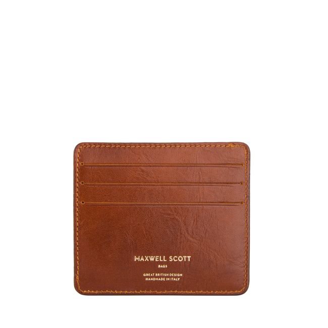 Maxwell-Scott Marco Slim Men's Leather Card Holder - Full Grain Italian Leather - Handcrafted in Italy - Cognac Brown