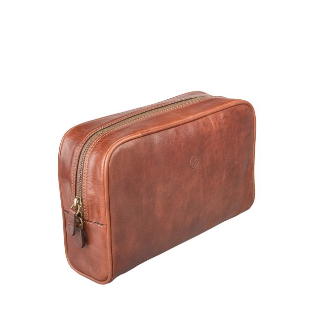 Maxwell-Scott Raffaelle Men's Italian Leather Toiletry Bag - Vegetable-Tanned Italian Leather - Handcrafted in Italy - Cognac Brown