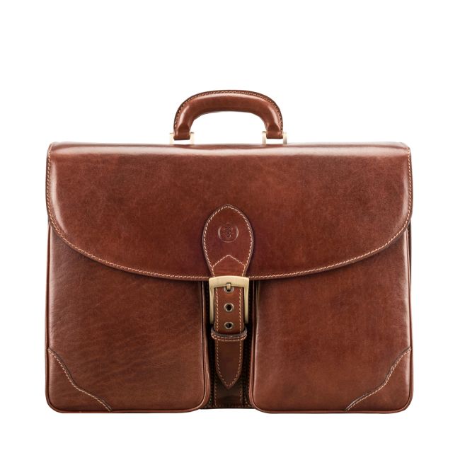 Tomacelli 3 Men's 3-Section Executive Leather Briefcase - Maxwell