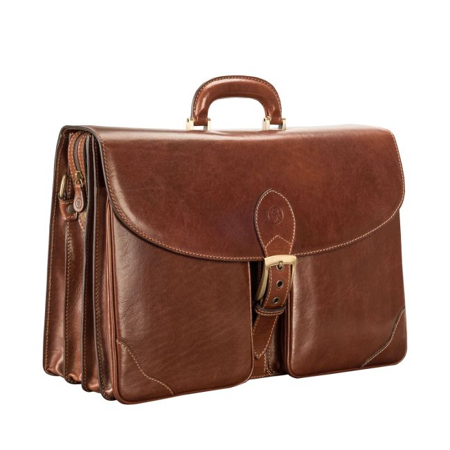 Tomacelli 3 Men's 3-Section Executive Leather Briefcase - Maxwell