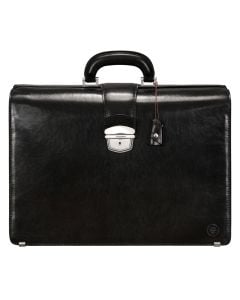 Men's Luxury Black Leather Lawyer Briefcase made in Italy