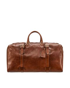 large tan leather travel bag