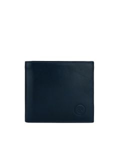 Handmade Italian full-grain navy leather billfold wallet with coin pocket, personalised initials option