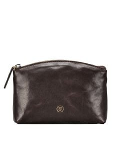 chocolate brown Italian leather makeup bag