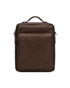 Mens Italian Leather Business Backpack Rucksack in Brown - Front Shot