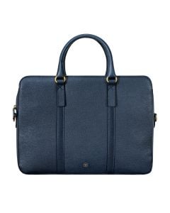 Navy pebbled Italian leather laptop case for women