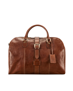 chestnut brown leather travel bag