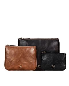 set of 3 flat pouches in classic leather