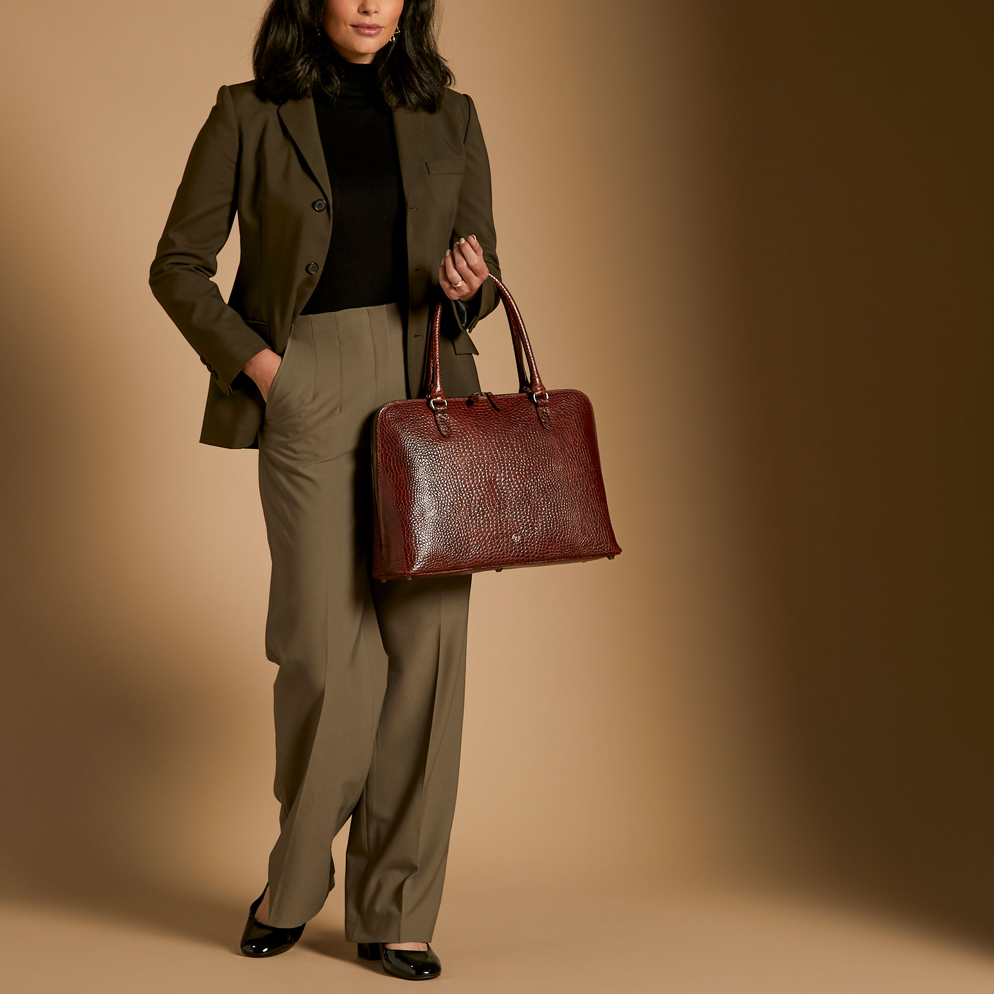 Fiorella Croc-Embossed Leather Laptop Briefcase | Women's Luxury