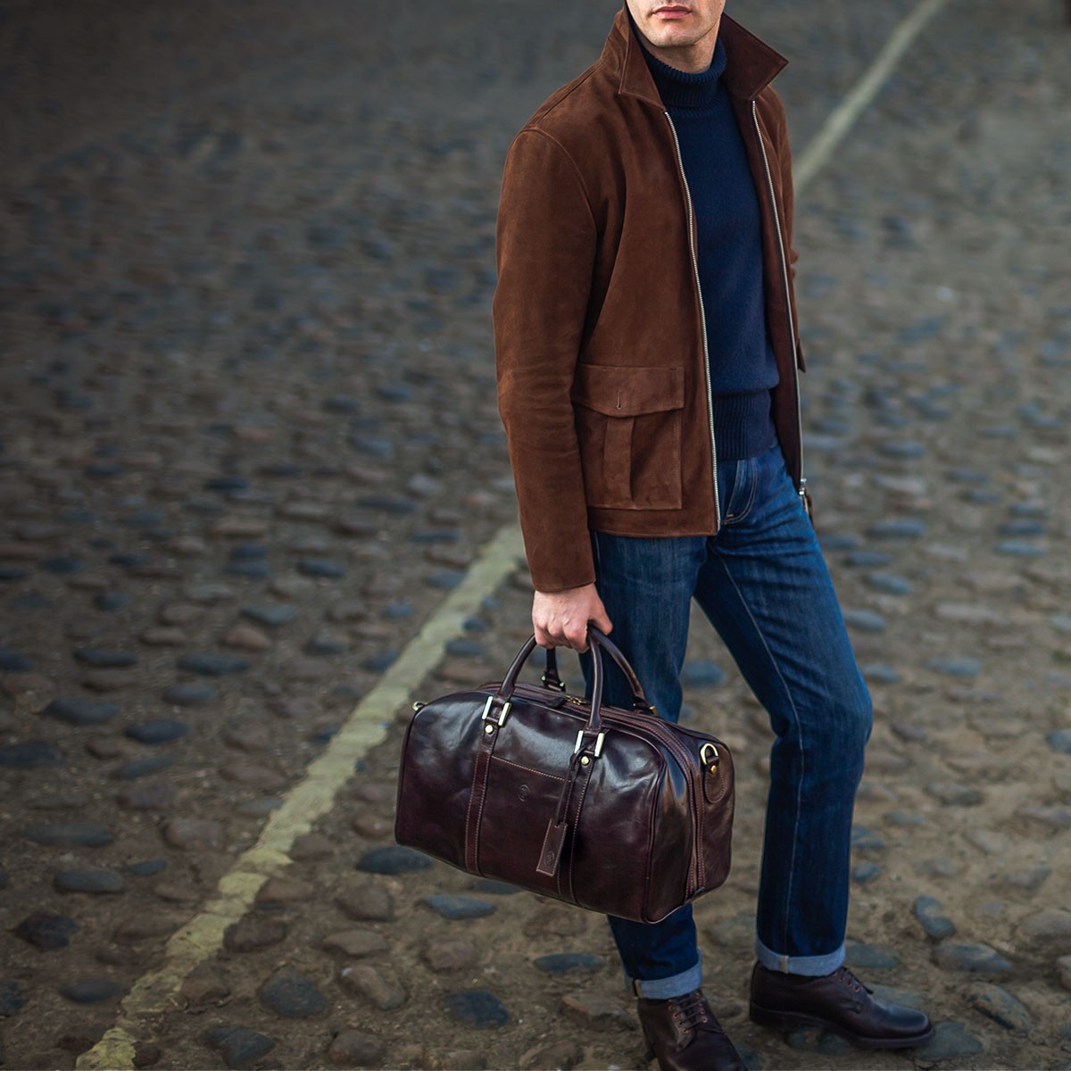 Flero S Men's Italian Leather Small Holdall - Maxwell-Scott