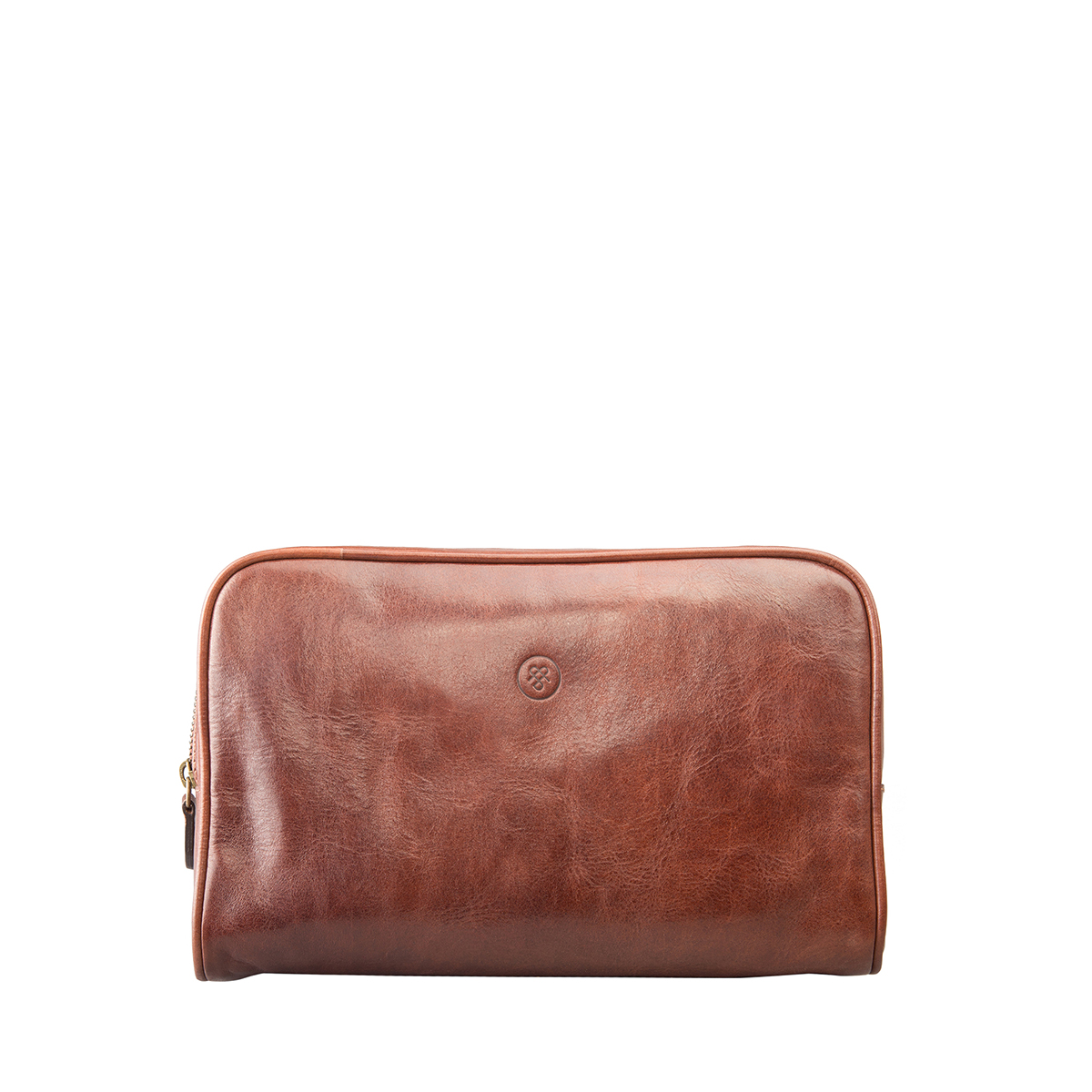 Maxwell-Scott Raffaelle Men's Italian Leather Toiletry Bag - Vegetable-Tanned Italian Leather - Handcrafted in Italy - Cognac Brown
