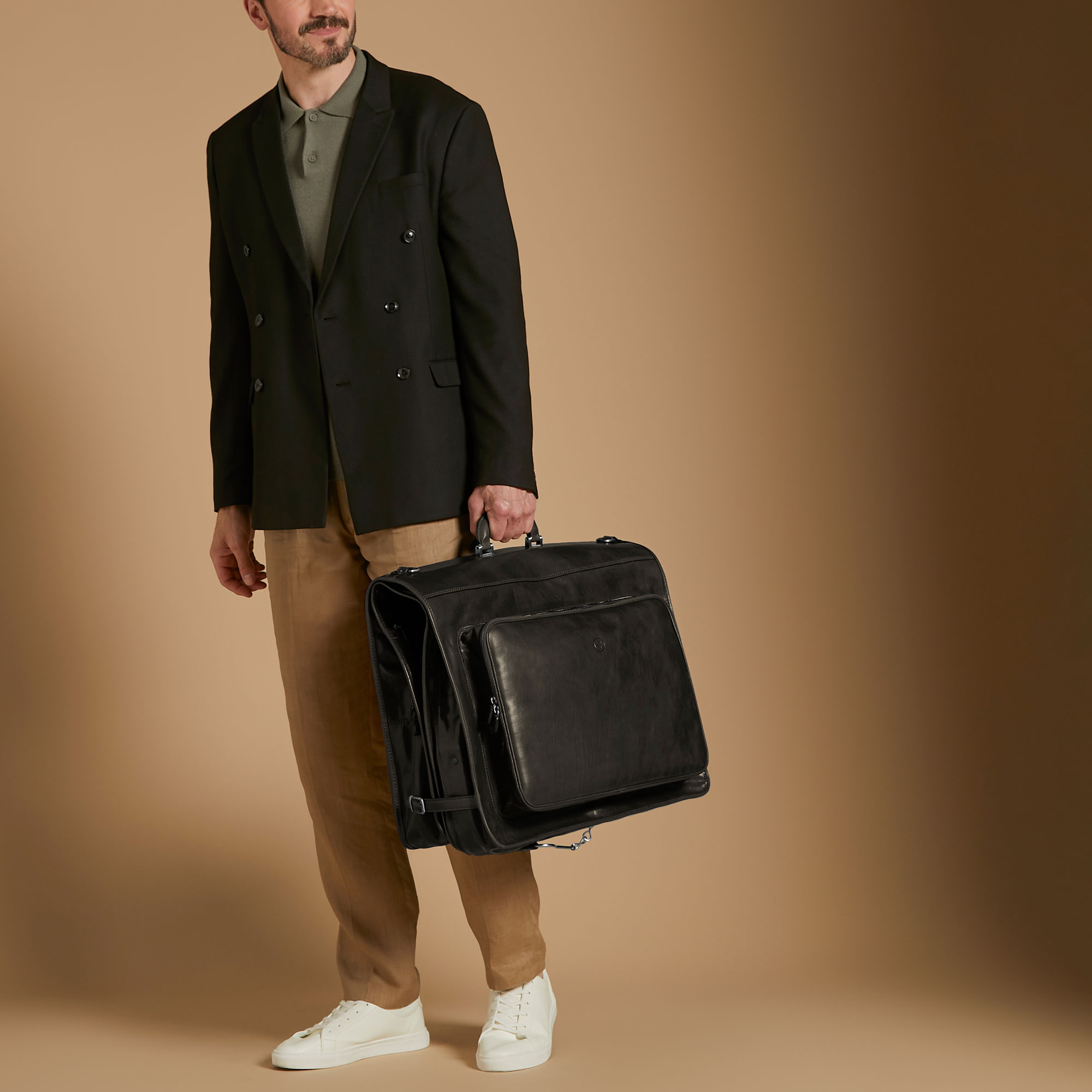 commercial for men's suit travel bag Maxwell-Scott Rovello Large Italian Leather Suit Travel Bag for Men - Vegetable-Tanned Italian Leather - Handmade in Italy