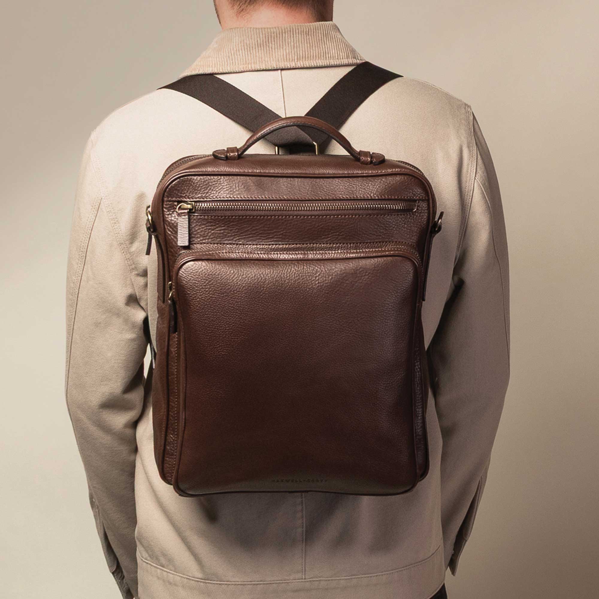 blend office leather backpack Maxwell-Scott Brown Italian Leather Laptop Backpack for Men - 15