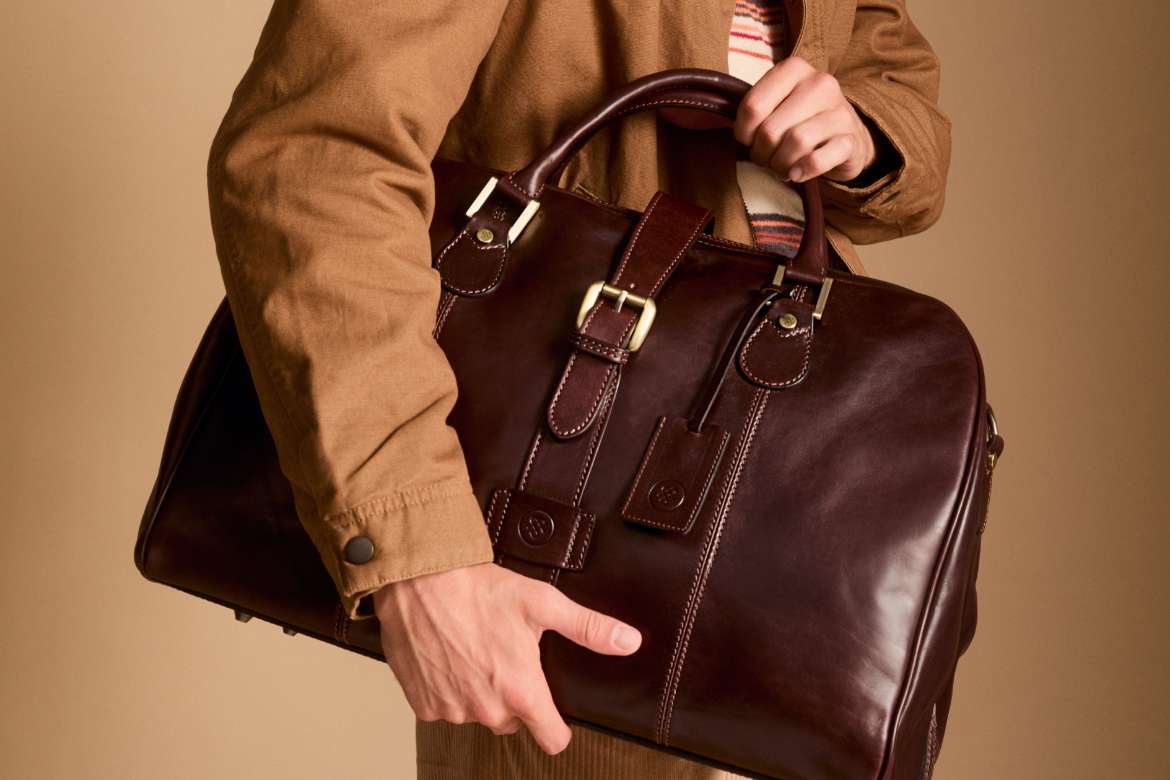 Modern Full Grain Leather Briefcase for Men with Shoulder Strap