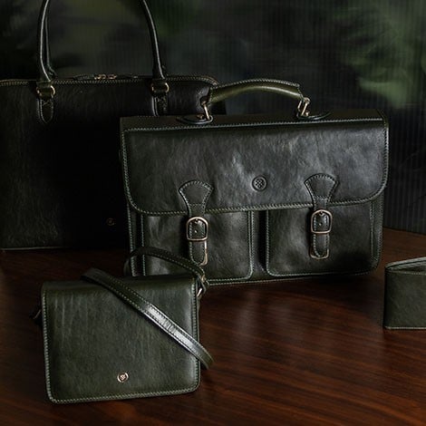 luxury leather green business bag